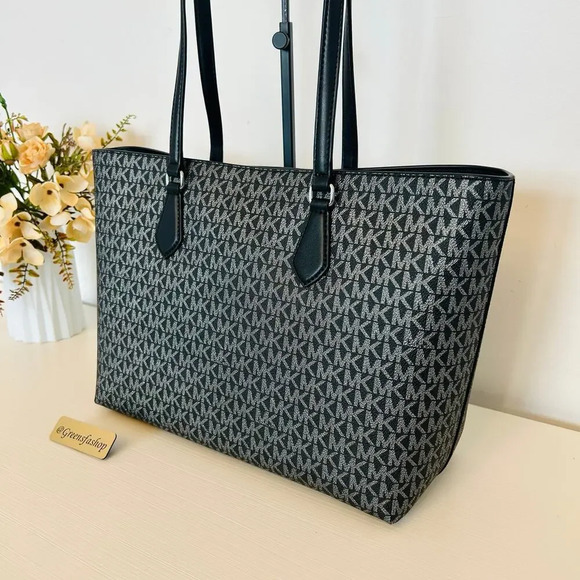 Michael Kors Purse & Wallet Sheila Large Signature & Metallic Tote Bag Black - Picture 6 of 12